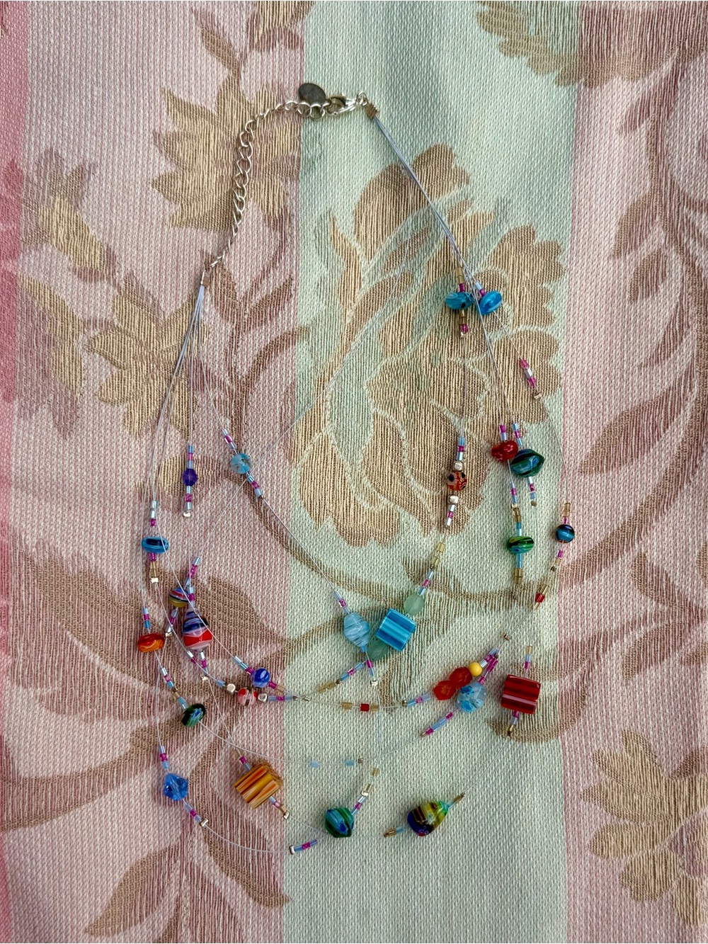 Vintage Style Multi-Strand Floating Bead Illusion Necklace - Unsigned Art Glass